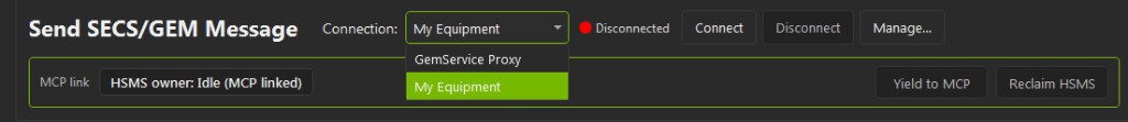 Connection dropdown selecting My Equipment while still Disconnected